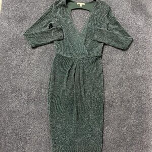Charlotte Russe Dress Womens Small Green Metallic Wrap Bodycon Midi Party V Neck